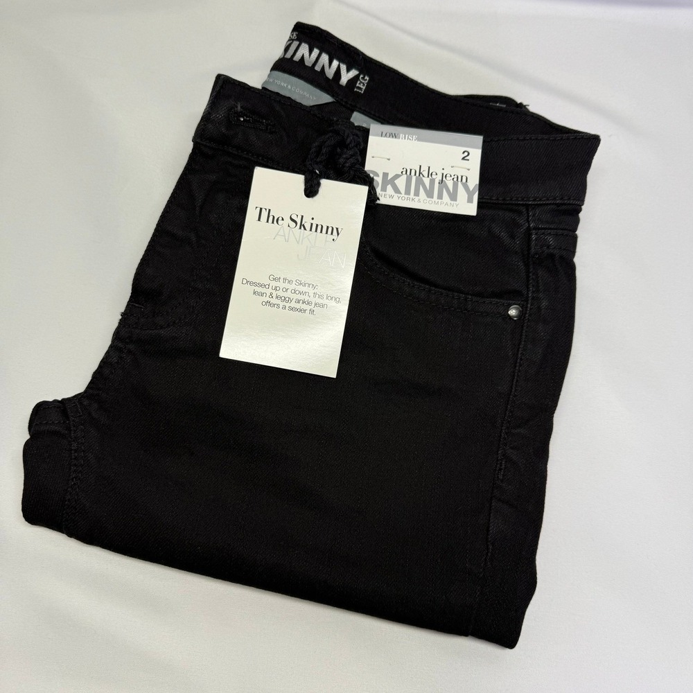 NWT New York & Company Women's Size 2 Skinny Ankle Jean Black Low Rise